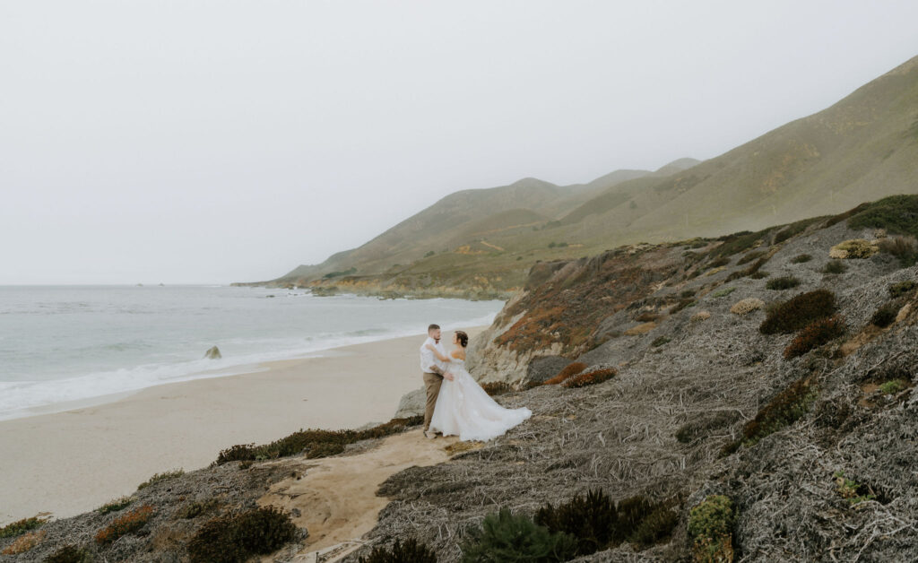 bride and groom at garrapata beach