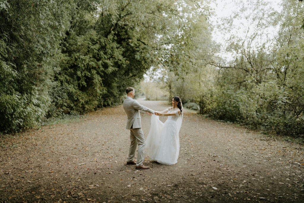 playful bride and groom forest elopement moments