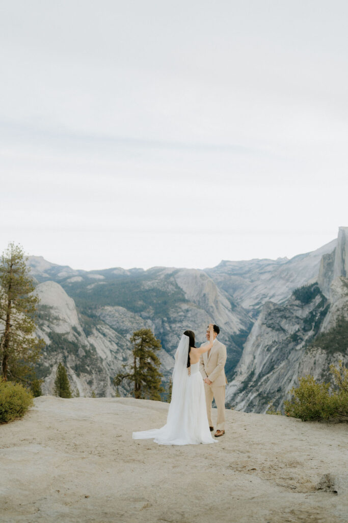 bride and groom at their first look