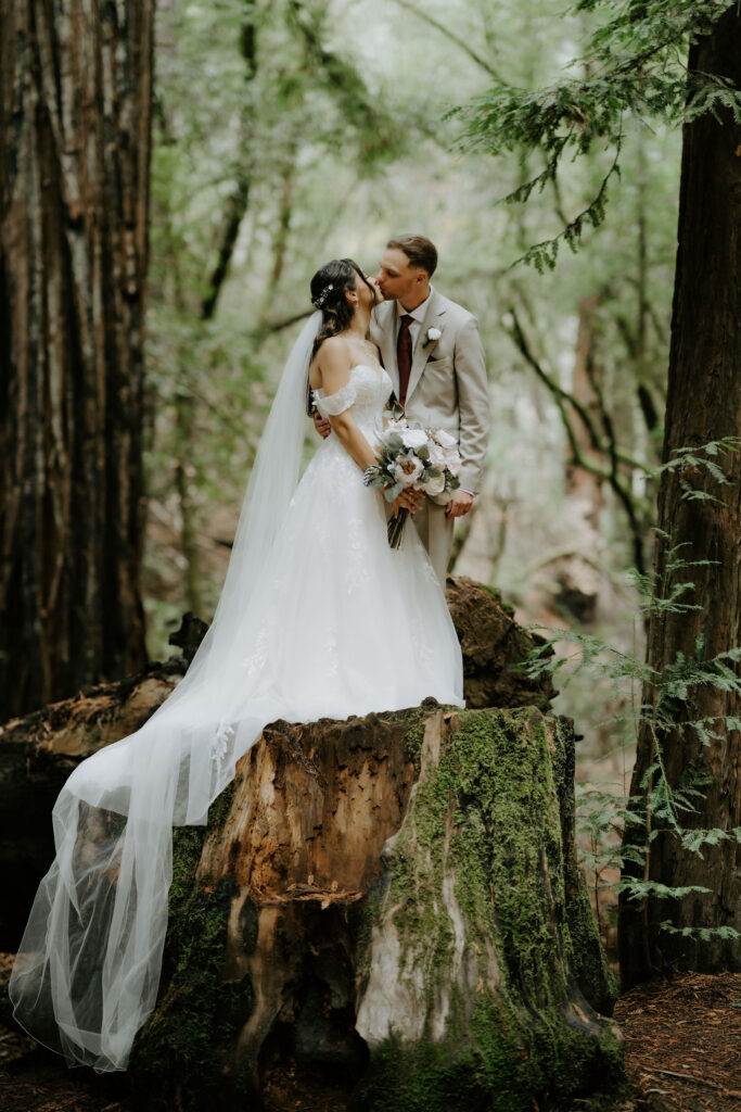 cute picture of the newlyweds kissing
