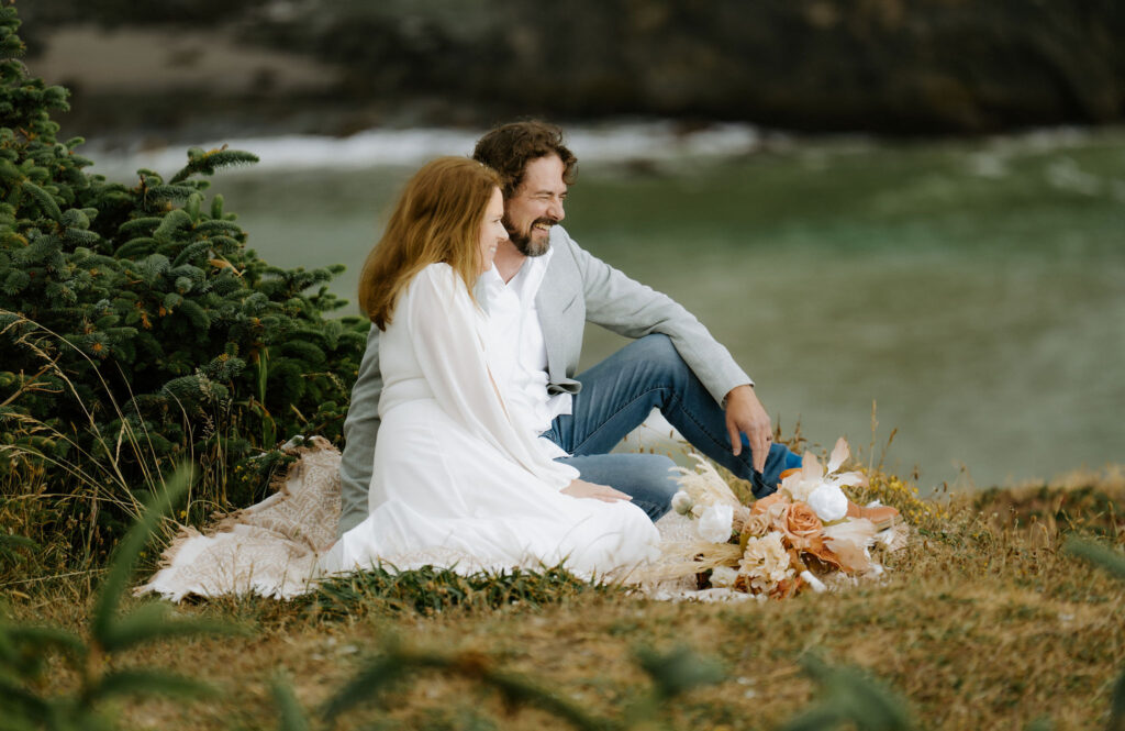 cute picture of the newly married couple laughing with each other