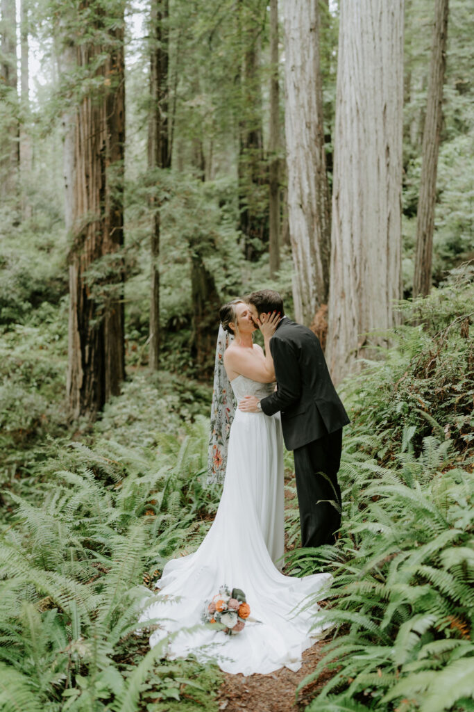 groom kissing the bride on the cheek during their bridal portraits
