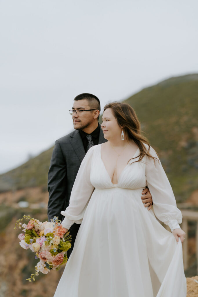 cute picture of the bride and groom hugging