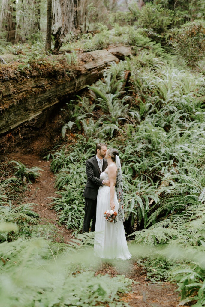 cute picture of the bride and groom at their dream redwoods elopement  