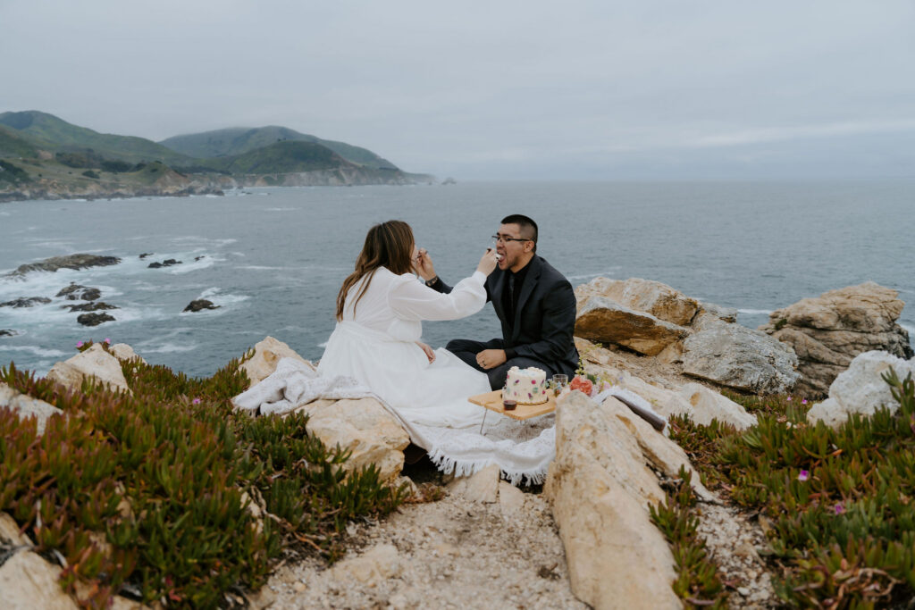 couple celebrating their elopement with a picninc