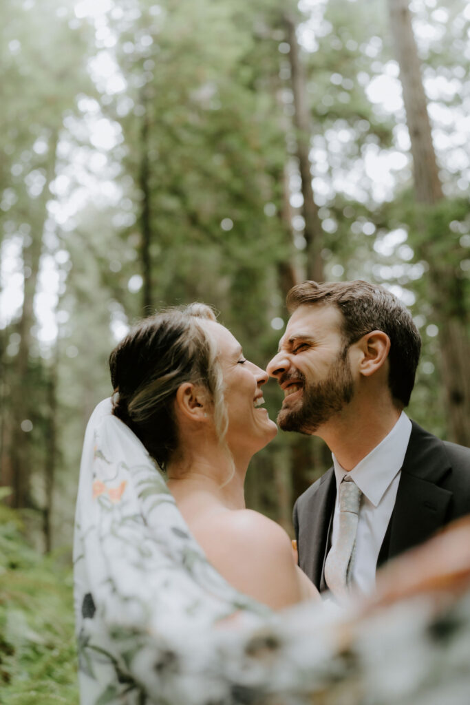 cute picture of the bride and groom at their dream redwoods elopement