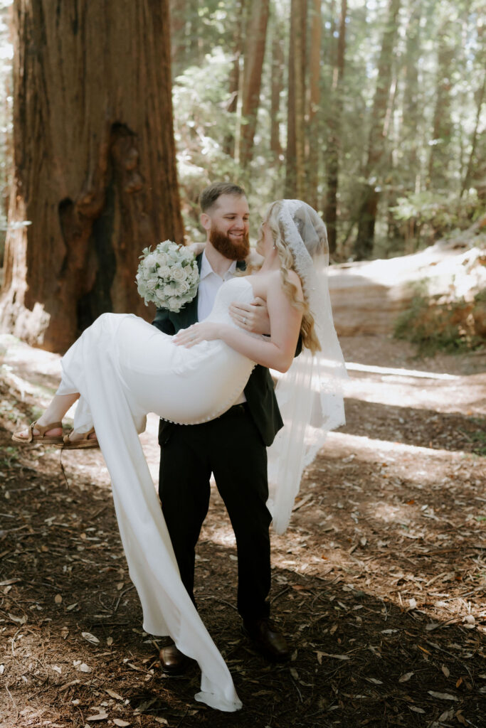 cute picture of the bride and groom smiling at each other
