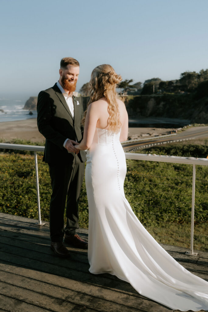 bride and groom at their first look