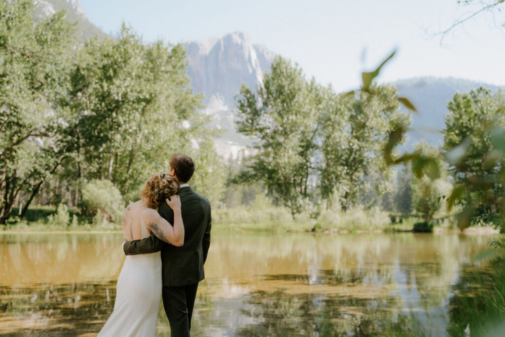 beautiful picture of the newlyweds hugging