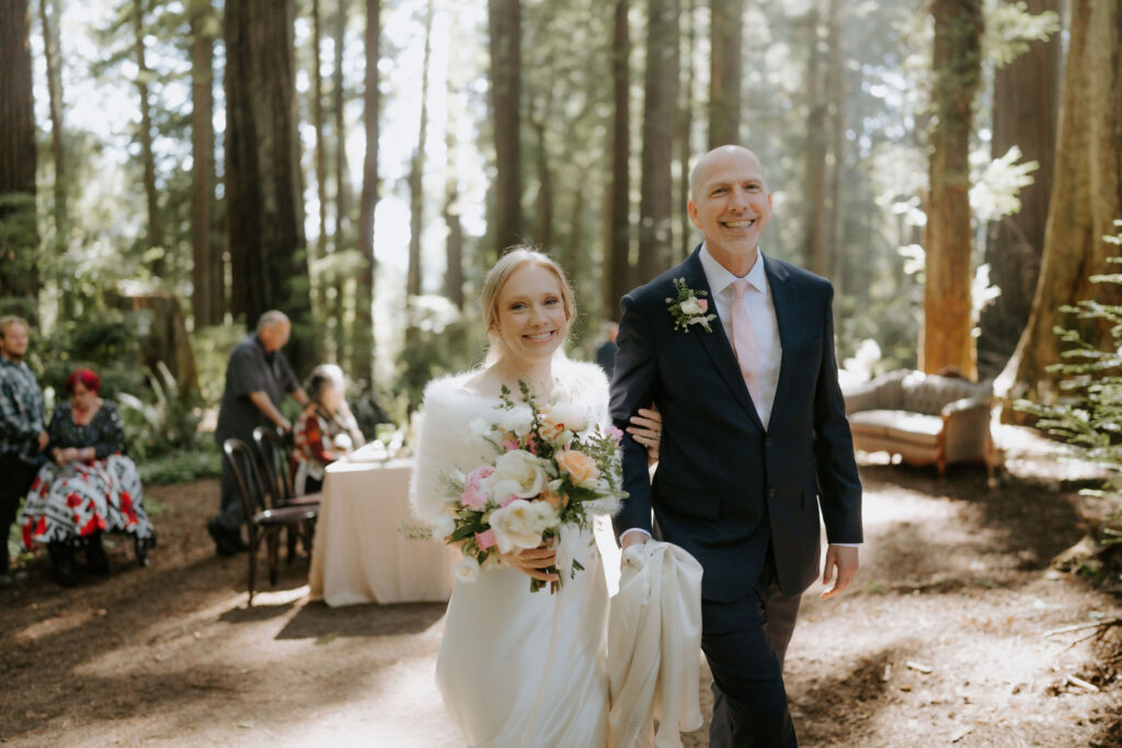 newlyweds arriving at their wedding reception