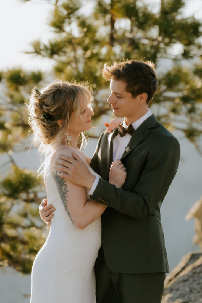 cute picture of the bride and groom smiling at each other