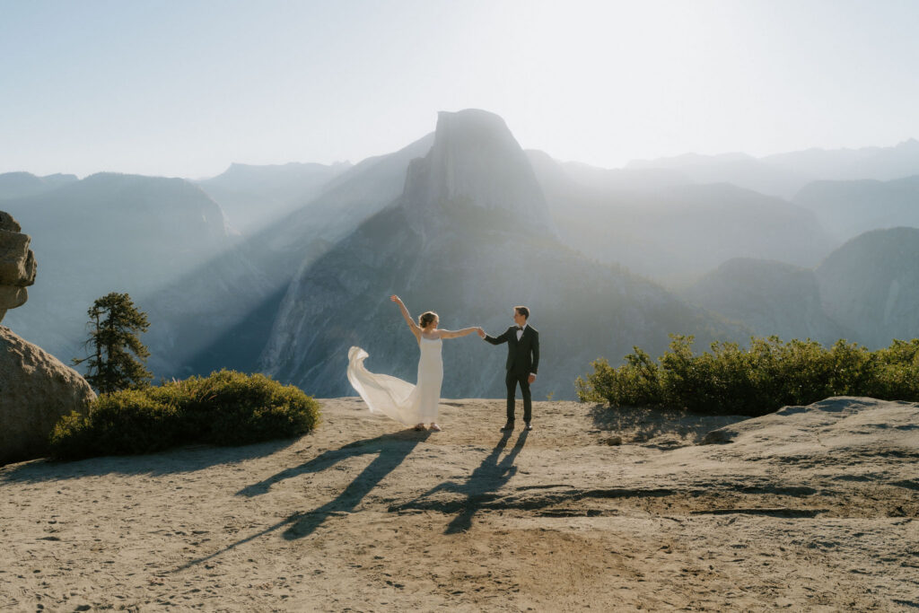 bride and groom at their adventurous yosemite elopement