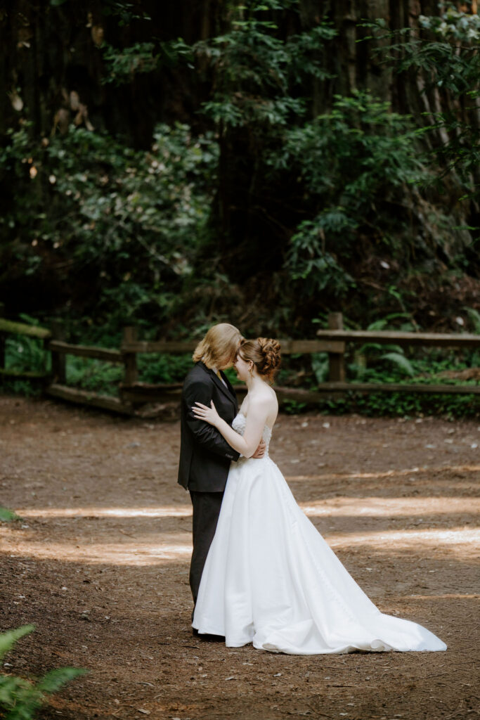 Beautiful picture of the bride and groom hugging