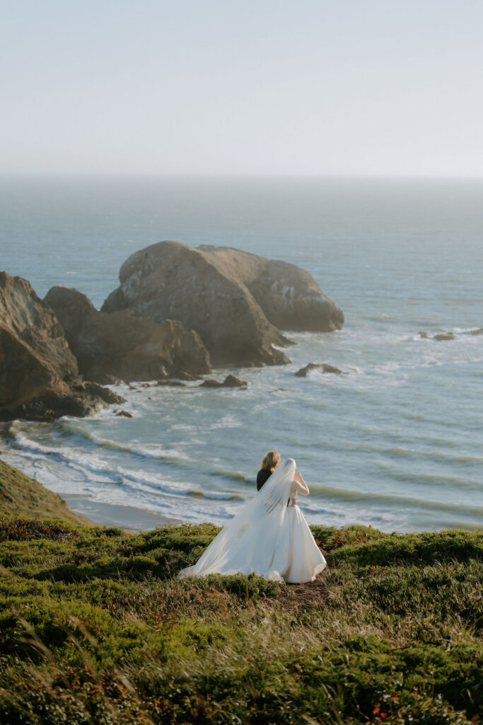 Portrait of the newlyweds kissing