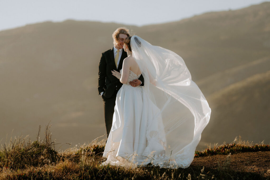 Romantic bridal portraits near the San Francisco Coast