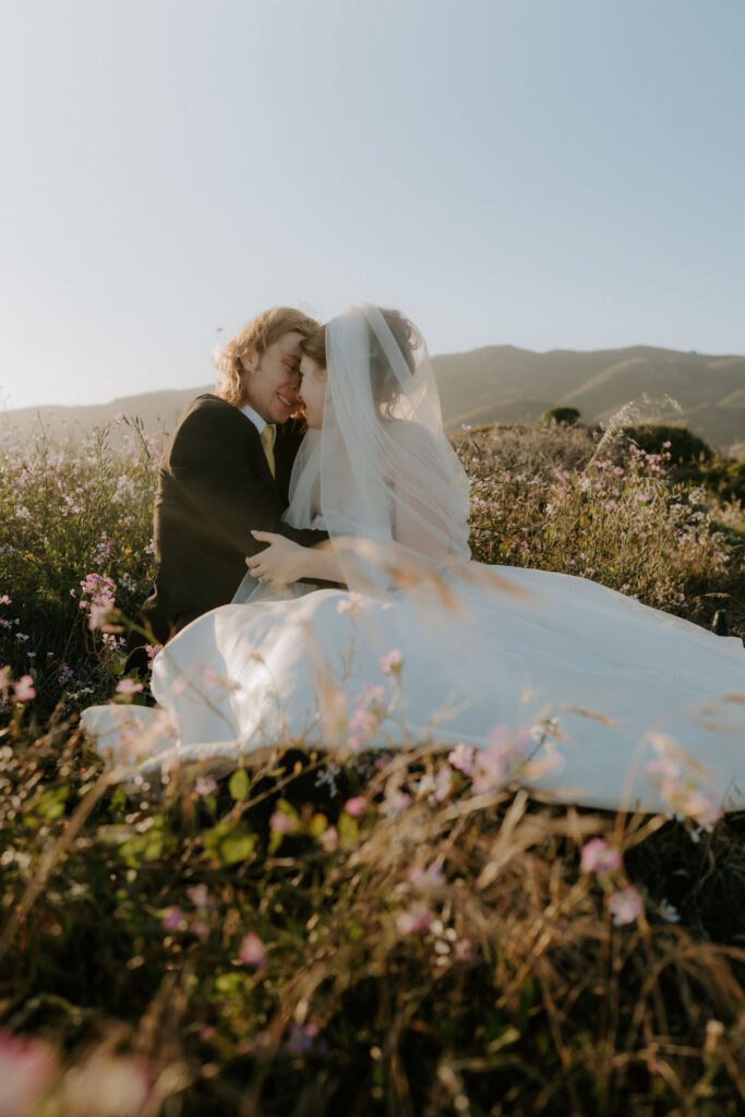 Groom, kissing the bride on the cheek