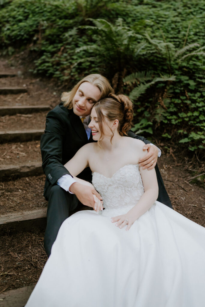 Picture of the bride and groom hugging