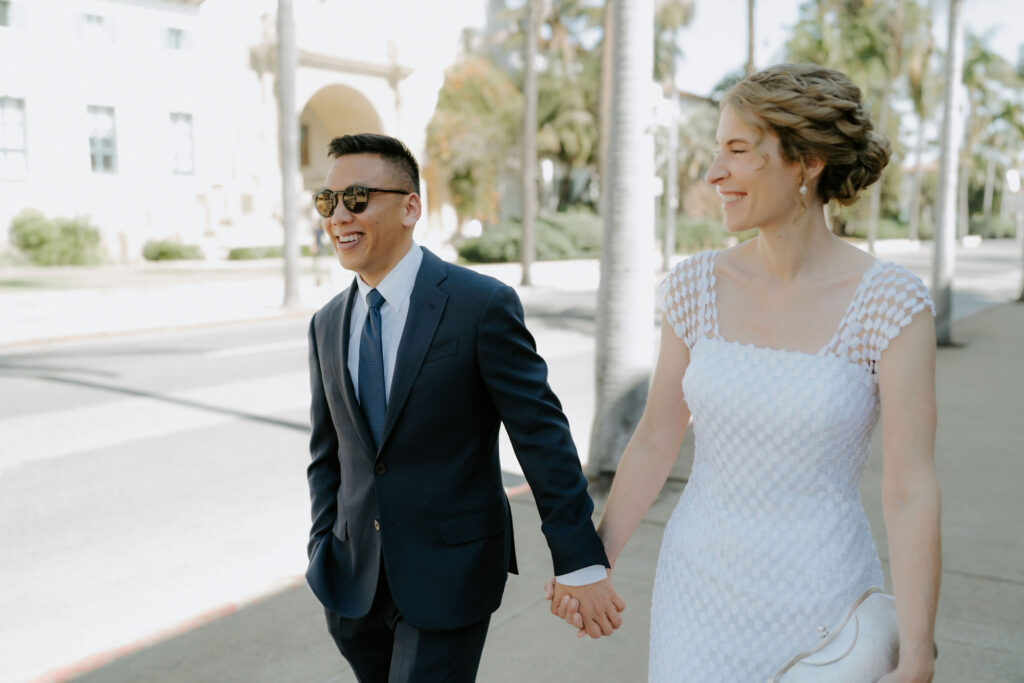 cute picture of the bride and groom smiling at each other