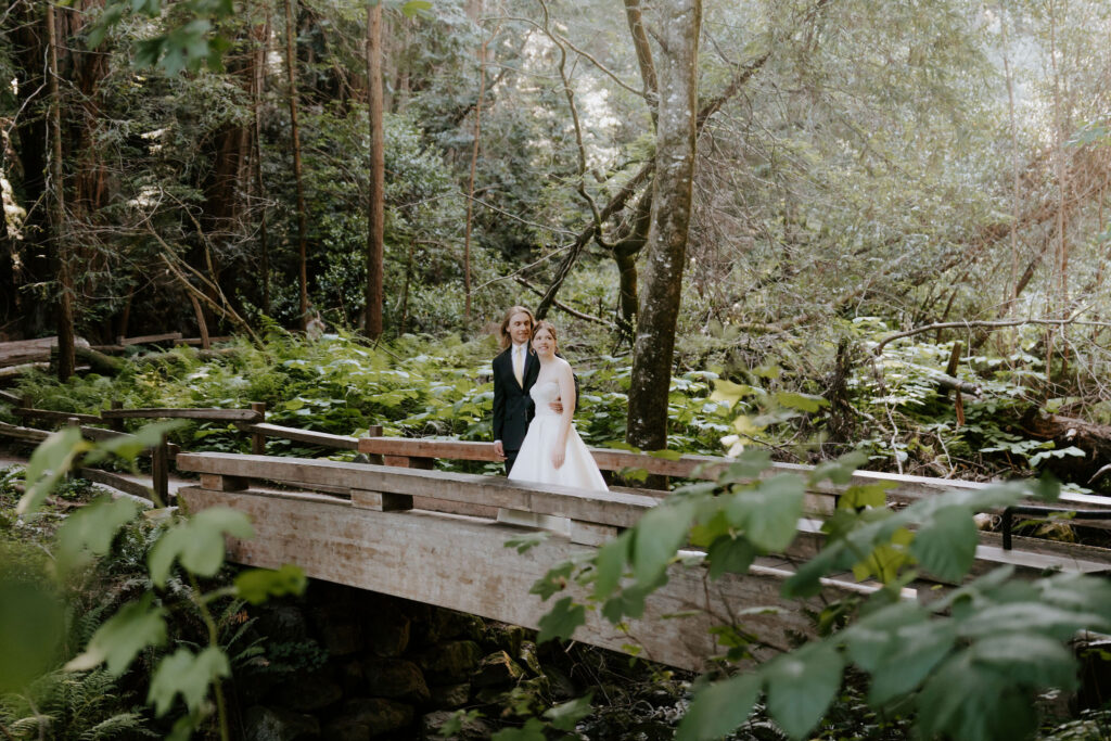 bride and groom at their dream elopement in Muir Woods