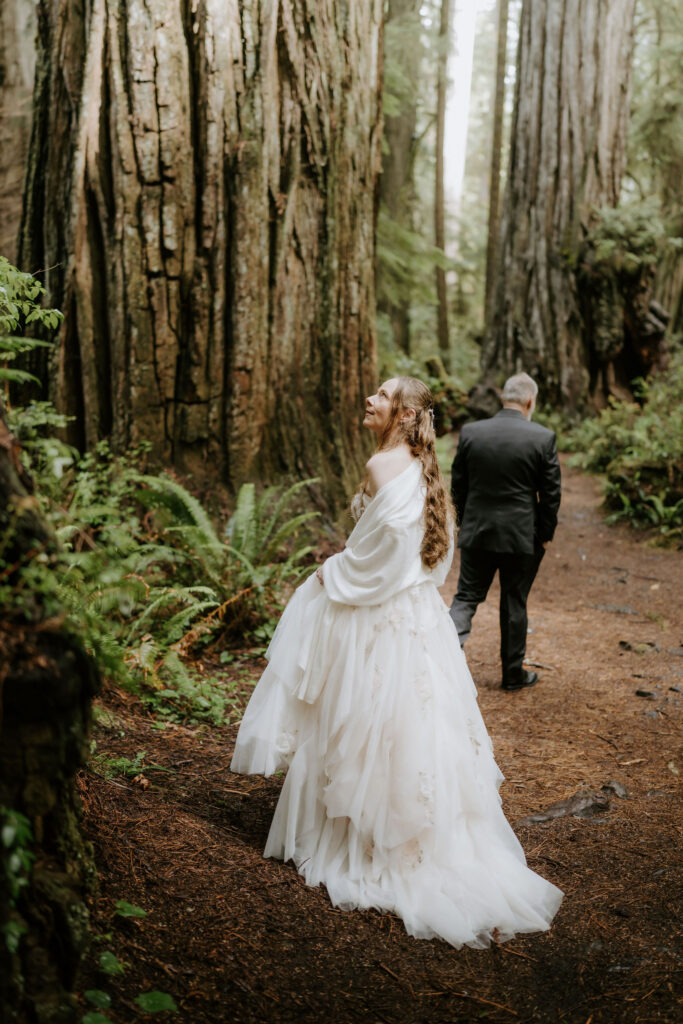 bride and groom at their redwoods elopement