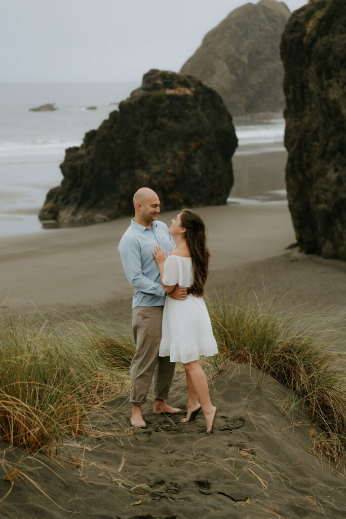 newly engaged couple kissing during their photoshoot