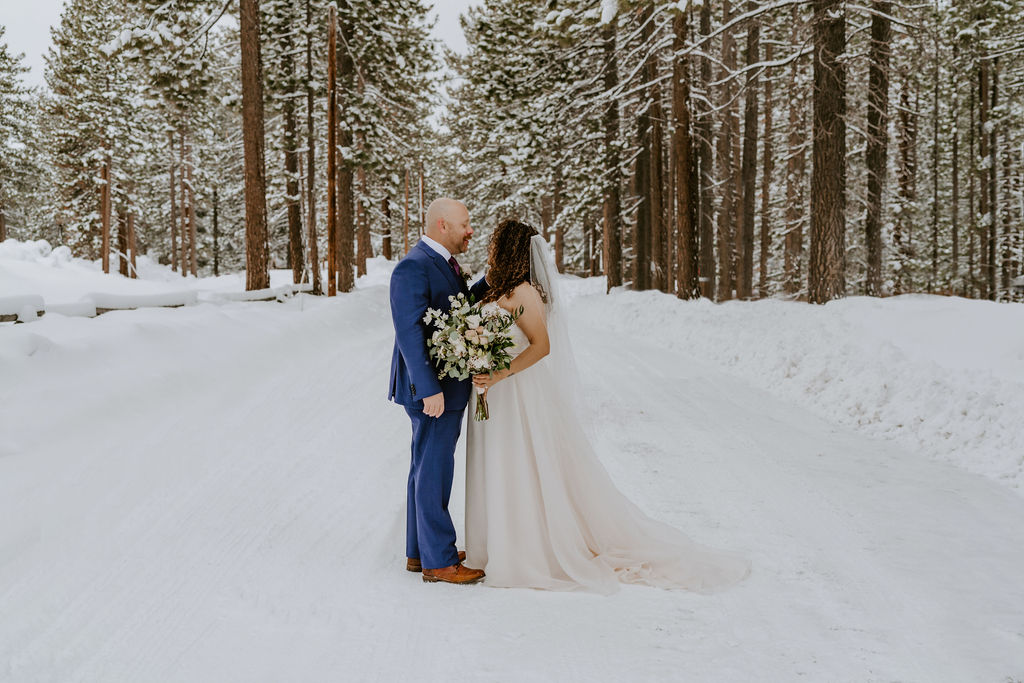 lake tahoe winter elopement couple in the snow