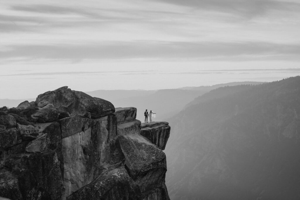 taft point sunset elopement in black and white