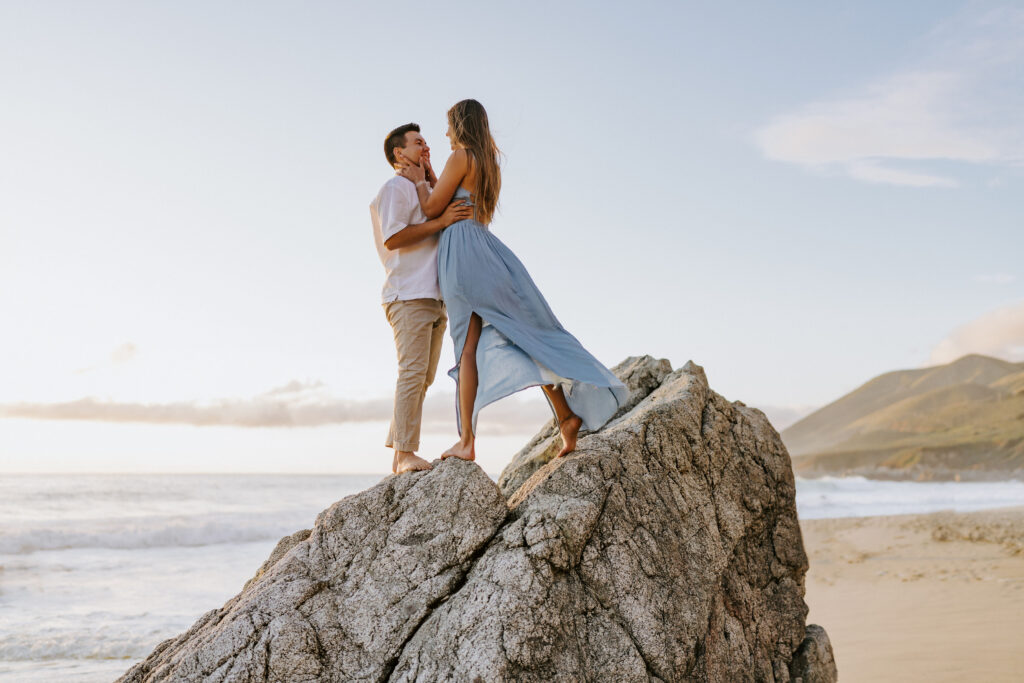 Big Sur elopement couple on the beach at sunset