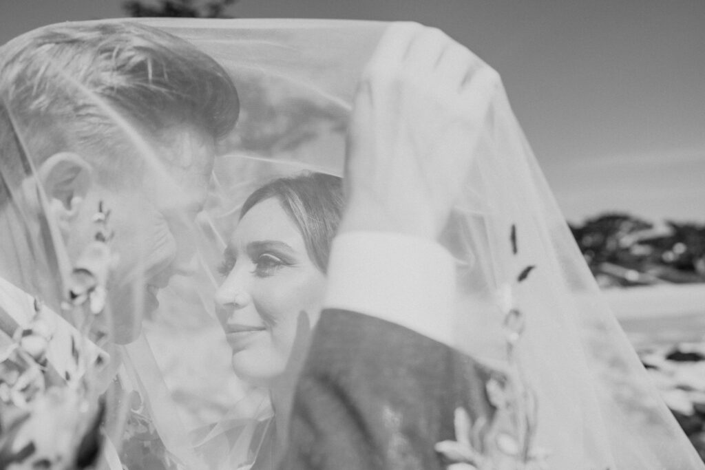 big sur elopement couple in black and white closeup