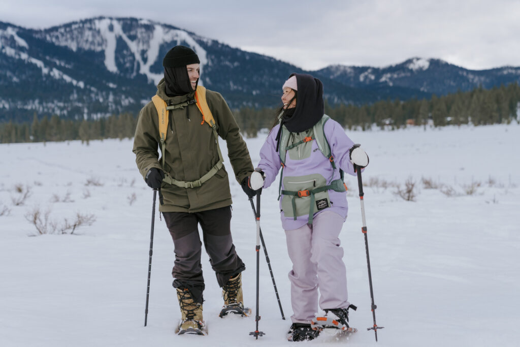 Snowshoe adventure during Lake Tahoe proposal