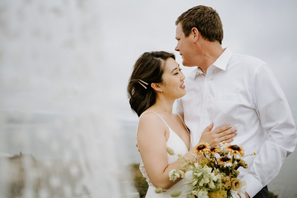 close up of couple eloping in northern california