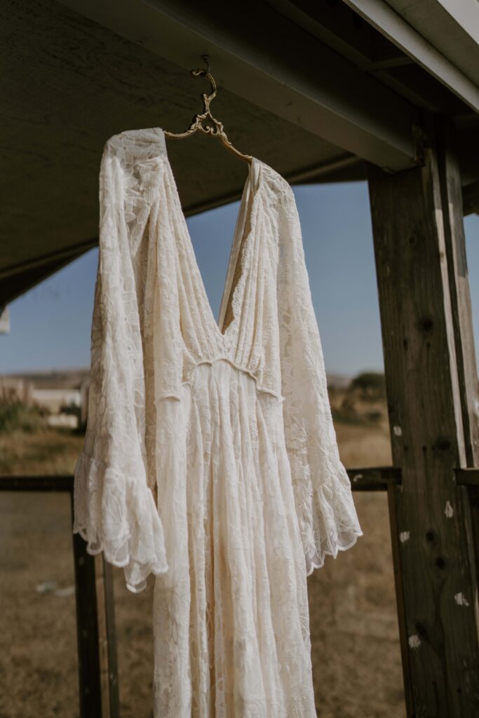 elopement dress hanging in the wind