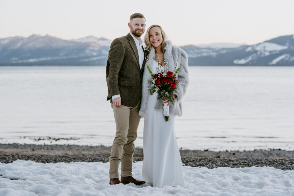 Tahoe winter elopement couple